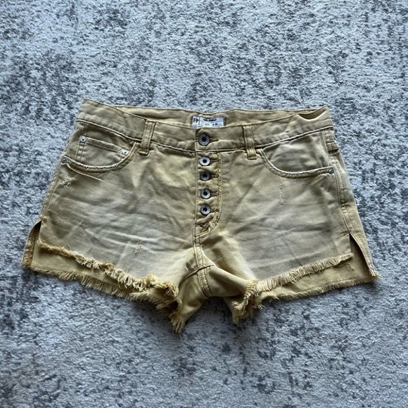 Free People Pants - Free people denim shorts jeans shorts high rise yellow button fly cut offs 26